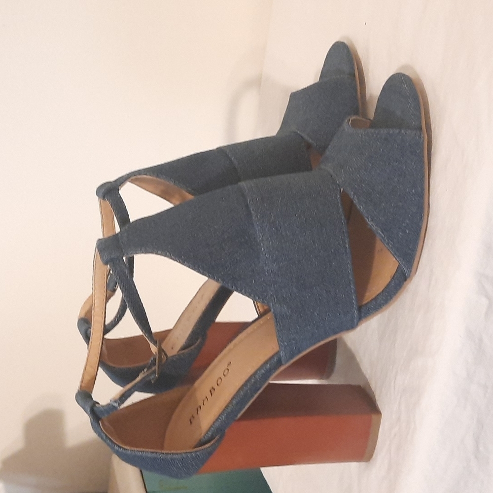 Bamboo denim and camel chunky heel y2k style size 10 shoes - Picture 3 of 6